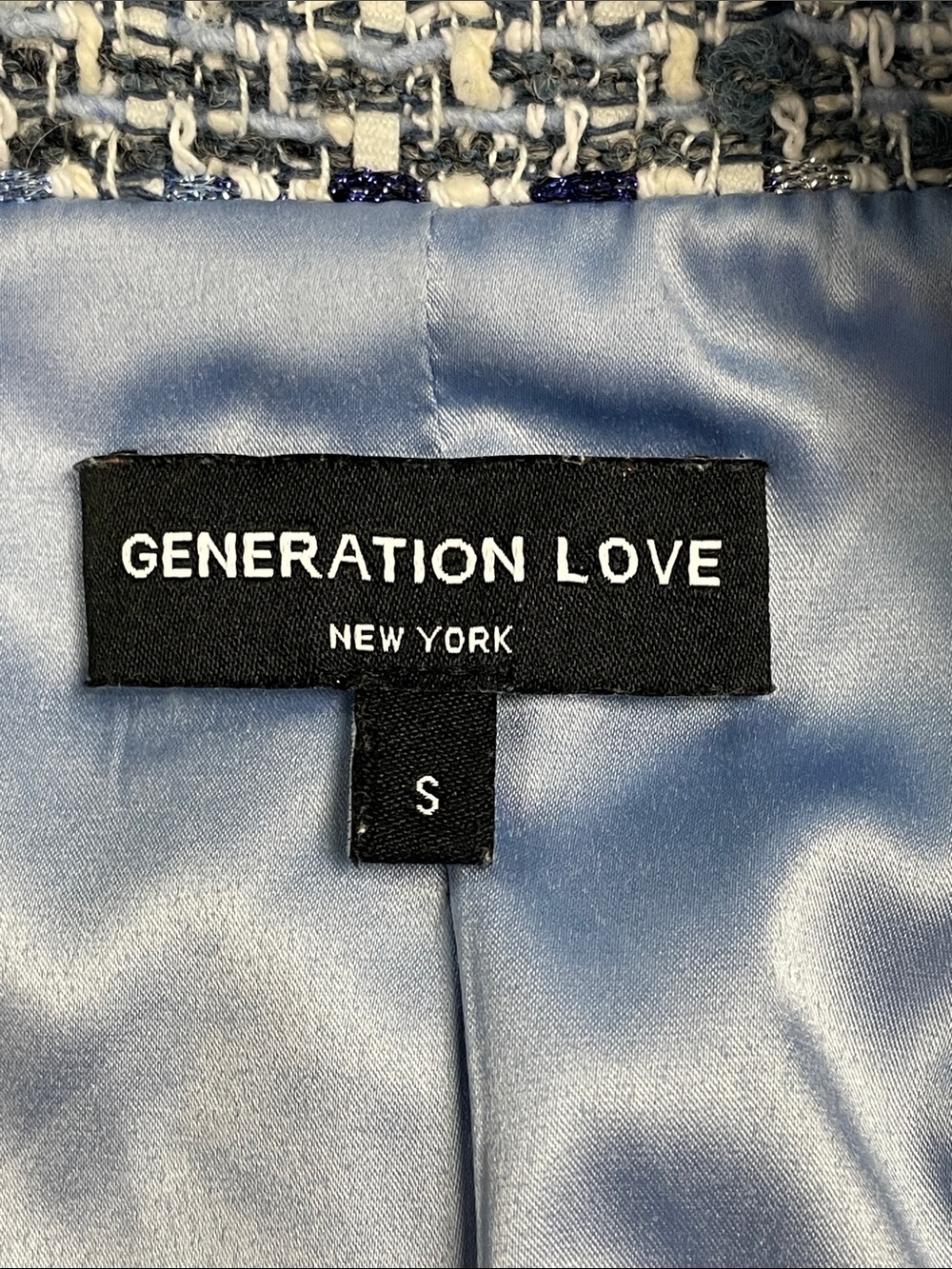 Generation Love Eliza Tweed Blazer Blue Silver Double Breasted Sz S - Picture 6 of 14